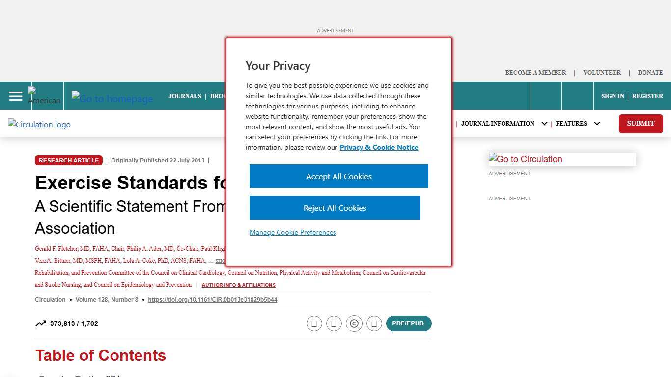 Exercise Standards for Testing and Training Circulation